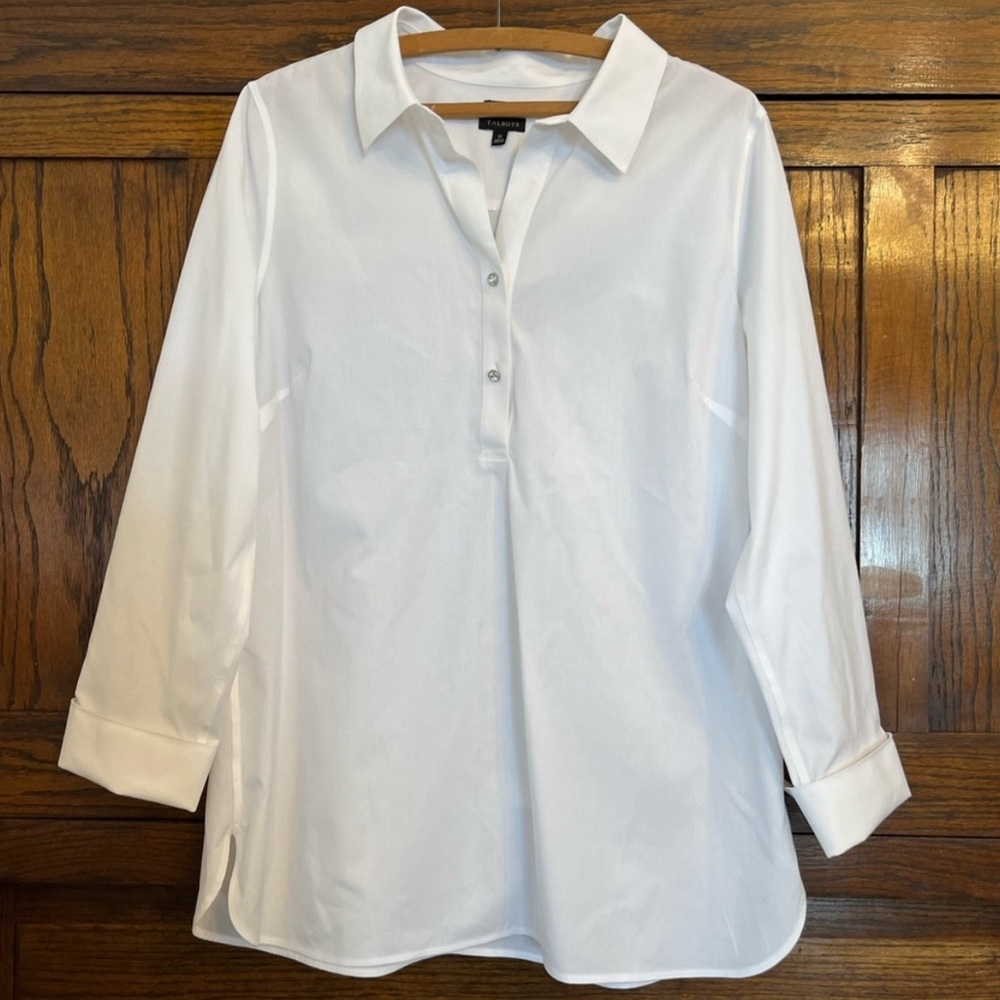 Talbots No Iron White Sparkle Button Popover Tunic, 12 - Picture 2 of 8